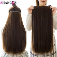SHANGKE синтетические 5 зажимов/шт. Натуральные шелковистые прямые удлинители волос 24 дюйма зажим для женщин длинные искусственные синтетические волосы 32866299701