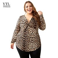 YTL блузки для женщин леопардовые сексуальные глубокий v-образный вырез длинный рукав тонкая Туника Топы Блузки большого размера женские 5XL 6XL 7XL H088 32868432850