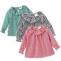 Весенне-летняя блузка для маленьких девочек хлопковый топ с воротником Питер Пэн, рубашка в клетку для маленьких девочек, одежда для маленьких девочек, От 1 до 5 лет 32868796842