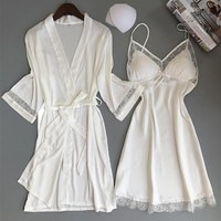 Халат-кимоно Женский из вискозы, пикантный белый свадебный комплект с халатом для невесты и подружки невесты, одежда для сна с кружевной отделкой, Повседневная Домашняя одежда, ночное белье 32876040254