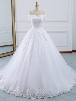 Женское свадебное платье Fansmile, винтажное кружевное бальное платье со шлейфом, модель 2023 32885061373