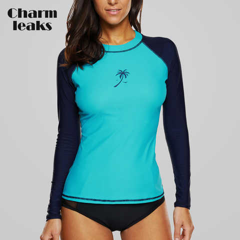 Женский Рашгард Charmleaks, купальный костюм с длинным рукавом, топ для серфинга, Цветной купальник, велосипедная рубашка UPF50 +, пляжная одежда 32885739015