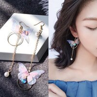 Серьги асимметричные с искусственным жемчугом, модные корейские ювелирные украшения в стиле ретро, с бабочкой, круглыми цветами, длинными массивными крыльями 32887504495