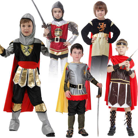 Детские костюмы на Хэллоуин для мальчиков, Королевский рыцарь-воин, солдаты, средневековый Римский роман с накидкой, карнавальное нарядное платье для косплея 32893695819