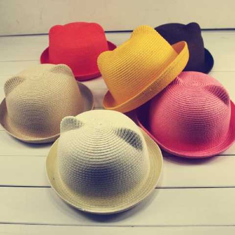 HONNNMOR/модные соломенные шляпы с ушками; Детские шапки для девочек; Панама для мальчиков; Детская летняя кепка; Детская однотонная пляжная Панама 32894027786