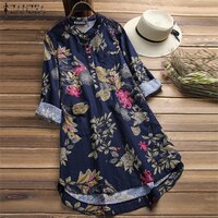 Женская блузка с цветочным принтом ZANZEA 2023, женские повседневные рубашки на пуговицах, винтажные Цветочные блузы, богемные топы, рубашка 32894681365