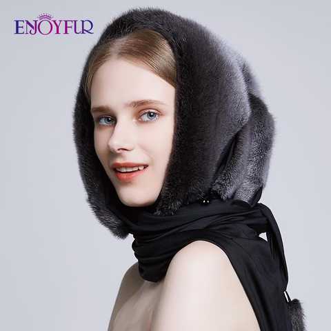 Женская шапка бини ENJOYFUR, элегантная шапка из 100% натурального меха норки с шарфом на зиму, 2019 32902666624