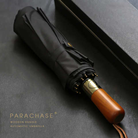 Большой зонт в деловом стиле PARACHASE, мужской автоматический зонт 115 см, двухслойный, 10 ребер, деревянный, для гольфа 32904495375