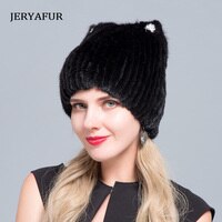 Меховая шапка JERYAFUR, женская вязаная шапка-свитер, новая модная Лыжная Шапка в европейском и американском стиле с котом 32910441531