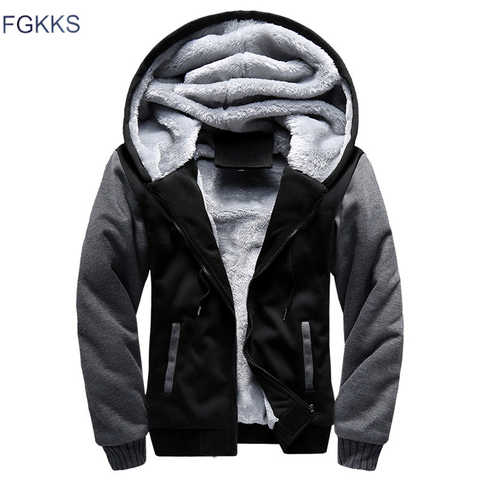 Мужская утепленная толстовка FGKKS, спортивный костюм с мехом, утепленная куртка, худи, зимняя куртка 32916948477