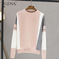 Женский пуловер контрастных цветов TIGENA, вязаный джемпер с длинным рукавом, свитер черного и розового цветов на осень и зиму 2022 32920246296