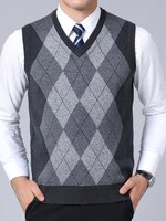Мужской облегающий свитер, трикотажный джемпер в клетку, жилет в Корейском стиле, повседневная одежда для осени, 2022 32928391474