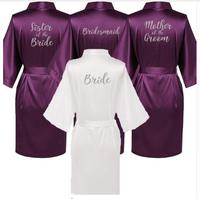 Женское свадебное кимоно для матери и подружки невесты, Короткое атласное платье фиолетового цвета с надписью, серебристого цвета, Прямая поставка 32944844438