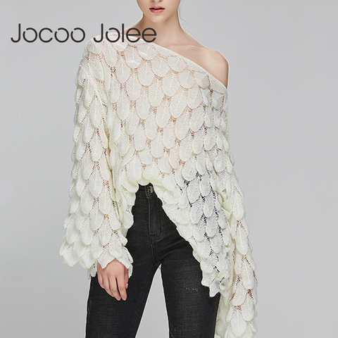 Джемпер Jocoo Jolee женский с открытыми плечами, пикантный свободный элегантный свитер, пуловеры, повседневный белый джемпер с 3D принтом 32953790823