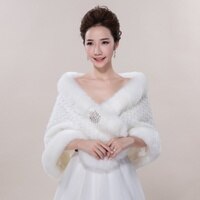Новая модная элегантная теплая Свадебная накидка с оборками и бисером, белое зимнее меховое пальто, женская свадебная куртка, свадебное пальто с запахом 32954799891