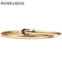 Женский кожаный ремень RAINIE SEAN, тонкий золотой ремень с пряжкой с язычком, корейский стиль, повседневный однотонный пояс для платьев 32955675978