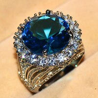 Роскошное женское кольцо с большим синим камнем серебряного цвета обручальные кольца для женщин 2019 новый год модное обручальное кольцо ювелирные изделия подарки 32957628966