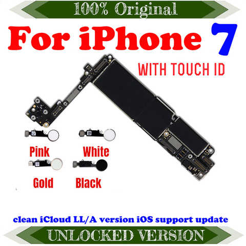 Материнская плата 32 ГБ/128 ГБ/256 ГБ для iphone 7 с Touch ID/без Touch ID,100% оригинал, бесплатный iCloud для iphone 7, логические платы 32958653917