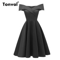Женское винтажное платье Tonval, вечернее платье с открытыми плечами, облегающее платье из хлопка, расклешенное платье для выпускного вечера 32962055445