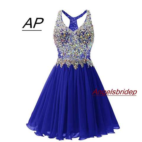 Платье ANGELSBRIDEP с V-образным вырезом для выпускного вечера, сексуальное коктейльное платье выше колена, модное размера плюс мини-платье с кристаллами и бусинами, 8 класвечерние 32962559445