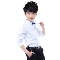Новые детские рубашки для мальчиков От 3 до 15 лет г. Однотонная черно-белая рубашка с галстуком для мальчиков-подростков, школьные костюмы для выступлений, блузка 32963104731
