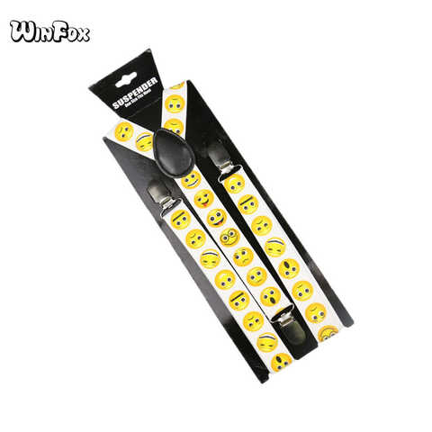 Подтяжки Winfox для мужчин и женщин, модные эластичные подтяжки со смайликом желтого цвета, черные, белые, шириной 2,5 см 32964545302