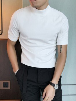 Мужская одежда, Высококачественная футболка для мужчин, модная облегающая повседневная мужская футболка с коротким рукавом, белая водолазка, Мужская футболка 32965710187
