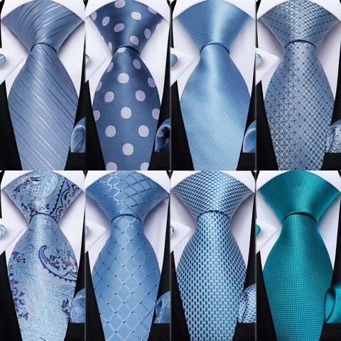 Светло-голубые полосатые мужские галстуки Hanky набор запонок шелковые галстуки для мужчин свадебные вечеринки деловой галстук мужской набор Прямая поставка DiBanGu 32966036593