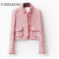 Женская твидовая куртка на весну/Осень/зиму, розовая Классическая куртка, Женская твидовая куртка с яркой обмоткой 32971647604