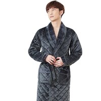 Толстая 3 слоя теплый зимний халат Для мужчин мягкие фланелевые стеганый длинный кимоно Банный халат мужской халат для Для мужчин s коралловый флисовый Халат 32971801395