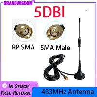Антенна Grandwisdom 433 МГц 2P 5db SMA Штекерный разъем с магнитной основой IOT Ham усилитель радиосигнала Беспроводной ретранслятор 32978145610