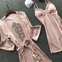 Женский халат и ночная рубашка, Сексуальная кружевная пижама с длинным рукавом для сна, ночная рубашка с подкладками для груди, 2021 32978215868