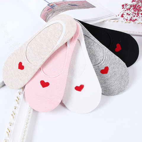 Носки-невидимки женские короткие с сердечками, удобные хлопковые короткие носки-следки до щиколотки для девушек, 1 пара = 2 шт., X117, на лето 32980027050