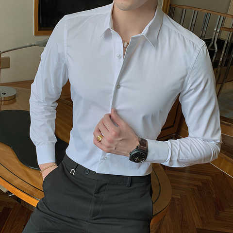 Рубашка мужская хлопковая с длинным рукавом, модная сорочка кроя Regular Fit в повседневном и деловом стиле, белая/черная, размеры до 6XL 32980132045