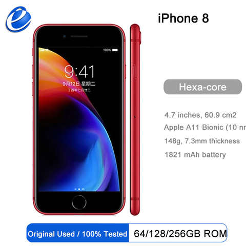 Мобильный телефон Apple iPhone 8, ОЗУ 64 Гб, ПЗУ 256 Гб, 6-ядерный IOS, 3D, сенсорная идентификация по отпечатку пальца, LTE, камера 12 Мп, экран 4,7 дюйма, аккумулятор 1821 мА*ч 32980133360