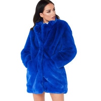 Куртка женская зимняя из искусственного меха, свободная синяя теплая ветровка для девушек, модная длинная верхняя одежда 32981626015