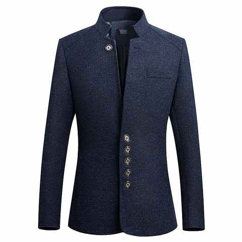 Мужской повседневный пиджак с воротником-стойкой в стиле ретро, деловой Блейзер, мужские куртки большого размера, пальто M-5XL 32981864555