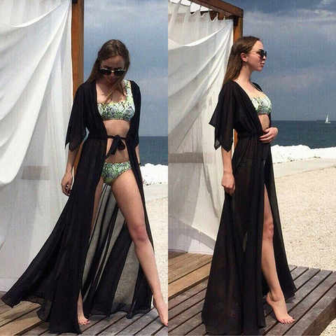 Летнее модное женское пляжное платье с запахом, длинное шифоновое кимоно, пляжный кардиган, бикини 32982985298