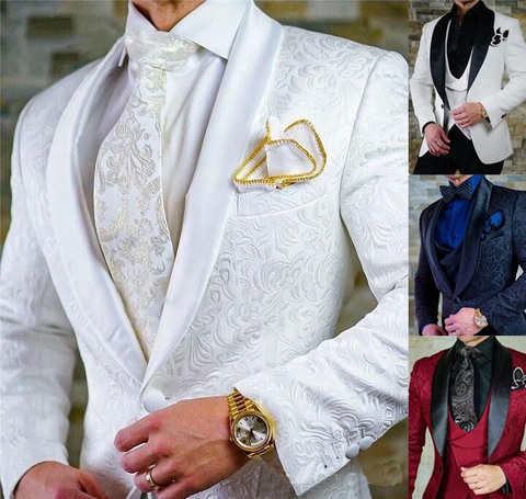 Мужские жаккардовые смокинги для жениха, белые костюмы для свадьбы, выпускного вечера, Блейзер, куртка и брюки, 2021 32983068493