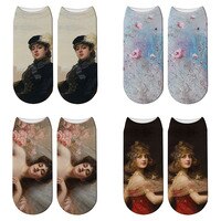 Носки Харадзюку С 3D рисунком, красивые кавайные женские носки до щиколотки, женские художественные носки, милые женские носки всемирно известных рисунков 32985233425