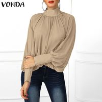 Пикантная женская блузка VONDA с длинным рукавом-фонариком и V-образным вырезом, Офисная Женская рубашка, Повседневная Свободная блузка из полиэстера, весна 2022 32990086870