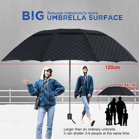 Двухслойный складной зонт от дождя для мужчин и женщин, большие ветрозащитные деловые зонтики 10 к, Мужской зонтик в темную сетку, семейный дорожный 32991515234