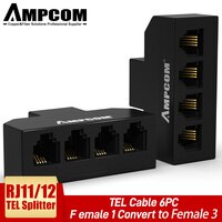 Классический 6-контактный переходник для телефонного кабеля AMPCOM RJ11 телефонный конвертер, 1/2/5/10 шт., RJ-11 32994970192