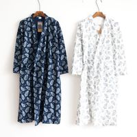 Летний мужской халат, 100% хлопок, марлевые листья, свободное удобное кимоно с листьями, халаты, домашняя одежда, ночной халат 32997144343