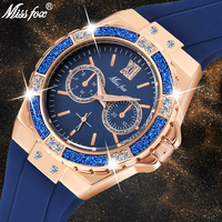 MissFox часы женские хронограф розовое золото спортивные часы женские Алмазные синие резиновые часы Xfcs Аналоговые Женские кварцевые наручные часы 32997868421