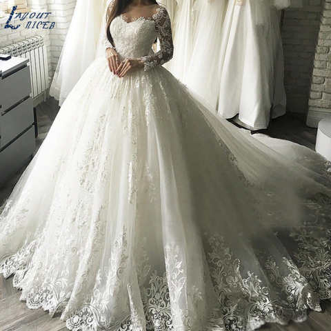 Женское свадебное платье с кружевной аппликацией, с длинным рукавом Великолепное свадебное платье, свадебное платье с длинными рукавами, роскошное платье для невесты 33002003954
