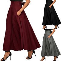 Юбка-макси Женская, с высокой талией, расклешенная, 5 размеров, с карманами, гофрированные длинные юбки 33002068794