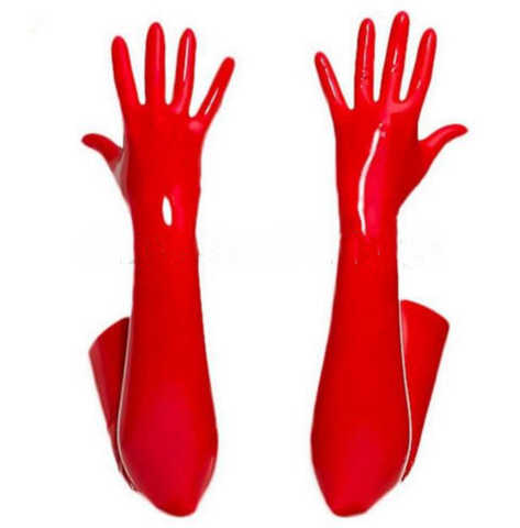Перчатки унисекс длинные латексные, для оперы, фетиш, латексные, с резиновой рукояткой, красные перчатки длинные митенки пальцев, для взрослых 33003956347