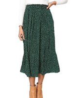 Женская плиссированная юбка миди, элегантная летняя юбка с высокой талией и боковыми карманами, в белый горошек, с цветочным принтом, 2021 33004735639