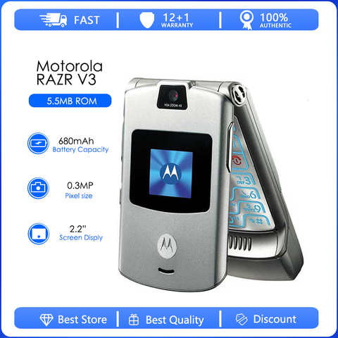 Motorola V3 Восстановленный-оригинальный V3 разблокированный GSM четырехдиапазонный Motorola Razr V3 мобильный телефон Гарантия один год бесплатная доставка 33008020728